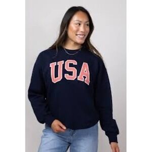 1897 USA Graphic Sweatshirt Women Small Navy Blue Excellent Varsity Crewneck